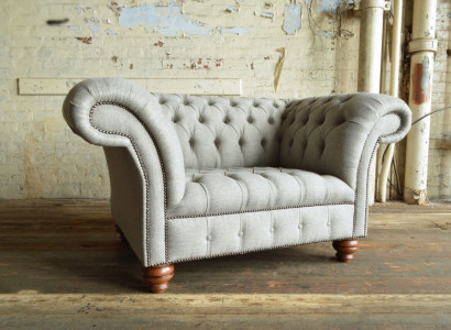 Chesterfield Design Stoff Couch Sessel 1.5 Sitzer Polster Sofas Lounge Grau Samt