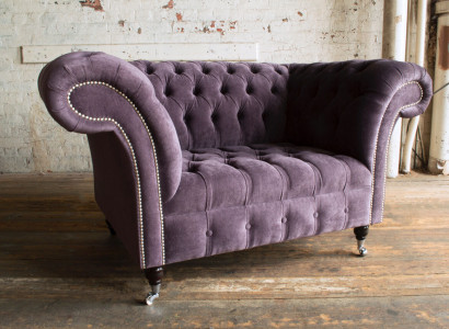 Chesterfield Sessel Couch Polster Sofa Couchen 1,5 Sitzer Einsitzer Lila Textil