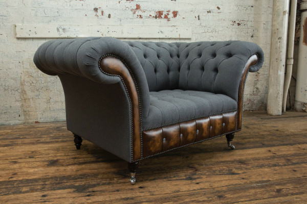 Sessel Couch Polster Sofa Textil Chesterfield Couchen 1,5 Sitzer Einsitzer Grau