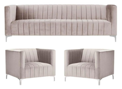 Beige Sofagarnitur Chesterfield Möbel Modern Design Textil Wohnzimmer Couchen