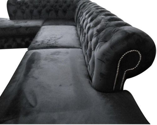 Hellblau Ecksofa Hocker Big Textil Stoff Chesterfield Sofas Sofas Möbel 2tlg.