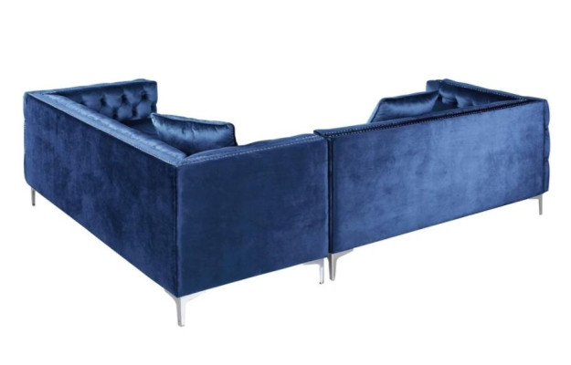 Ecksofa Blau Chesterfield Couch Eckgarnitur Polster Samt Stoff Ecke Möbel Design