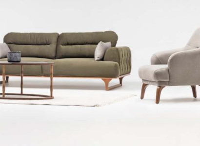 Komplette Stoffsofa Dreisitzer Sofa Sessel Counch Polstersofa Set Grün