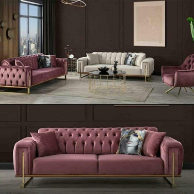 Rosa Chesterfield Sofa Wohnzimmer Dreisitzer Polster 3-Sitzer Couch