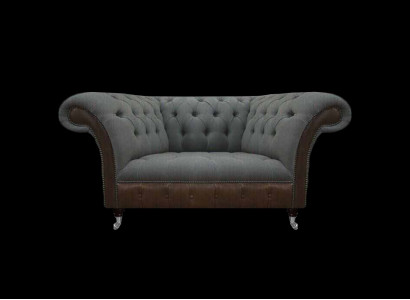 Wohnzimmer Grau-Brauner Chesterfield 2-Sitzer Textilcouchen Luxus Möbel