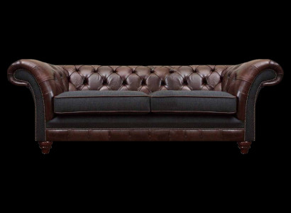Braun-Grauer Chesterfield Edler Zweisitzer Wohnzimmer Polstercouchen