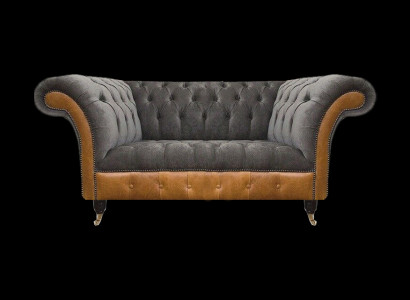 Grauer Exklusiver Chesterfield Zweisitzer Komfortable Textil Edle Sofas