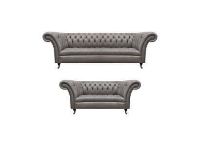 Chesterfield Graue Ledercouchen Designer Wohnzimmer Polster Sitzmöbel