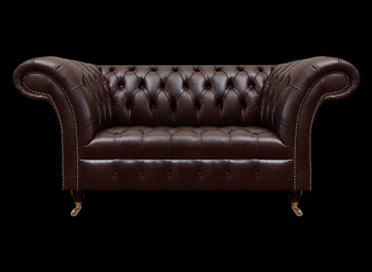 Braunes Chesterfield Ledersofa Designer Kunstledercouchen Zweisitzer