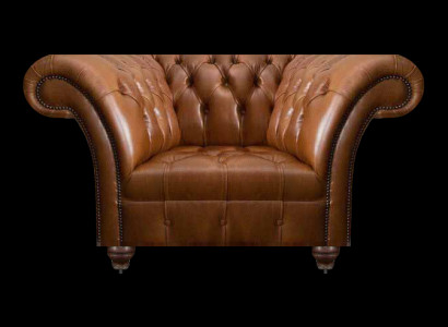 Brauner Chesterfield Einsitzer Wohnzimmer Ledersessel Polster 1-Sitzer