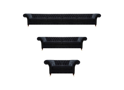 Chesterfield Schwarze Textilgarnitur Viersitzer Couch Zweisitzer Sessel