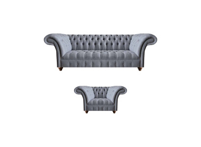 Chesterfield Designer Graue Polstergarnitur Moderne Textilcouchen 2tlg