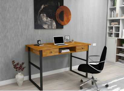 Brauner Holztisch 2x Schubladen Designer Büromöbel Luxus Schreibtisch