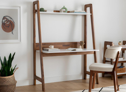 Weiß-Brauner Schreibtisch Stilvoller Ablagentisch Hochwertige Möbel
