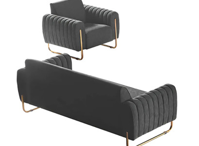 Stoffsofas 2tlg Arbeitszimmer Set 3-Sitzer mit Sessel Grau Einfarbig