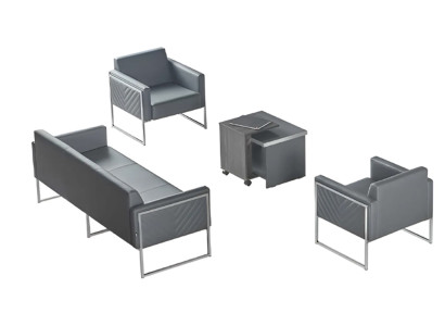 Arbeitszimmer-Set 4tlg 3-Sitzer 2x Sessel Couchtisch Grau Einfarbig Stil