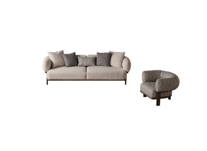 Graue Wohnzimmer Sofas Luxuriöser Lehnsessel Textilcouchen 2tlg Garnitur