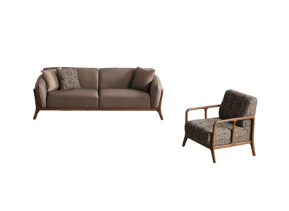Braune Moderne 3-Sitzer Couch Wohnzimmer Sessel 2tlg Edle Sitzgarnitur