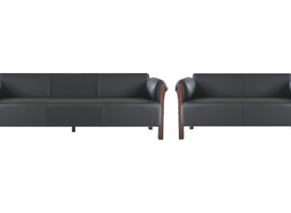 Sitzmöbel 3-Sitzer 2-Sitzer Schwarz Komplett Holz Ledersofas Sofa-Set