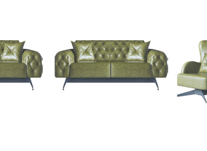 Sofa-Set Kissen Polster 2-Sitzer Leder Sessel Grün Sitzmöbel Chesterfield
