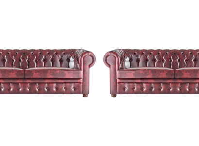 Chesterfield 3-Sitzer Bordeaux Couch Sofas Klassisch Ledersofas Holz 2tlg