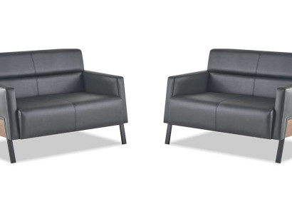 Ledersofas-Set 2-Sitzer Schwarz Couch Modern Leder Edelstahl Holz Weich