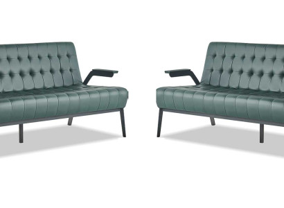 Sofas Ledersofas-Set 3-Sitzer Grün Sitzmöbel Modern Chesterfield Edelstahl