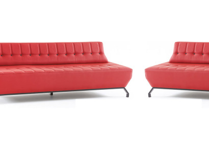 Sofa-Set Rot 3-Sitzer Grau Sessel Art Deco Sofas Chesterfield Couch Leder