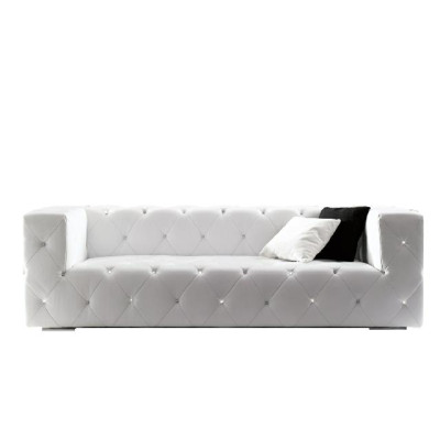 Designer XXL BIG Sofa mit Kristallsteinen Leder Elegante Polster Couch Garnitur