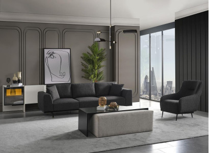  Sofagarnitur Sofa 4 Sitzer Viersitzer Sessel Set Stoff Modern Grau
