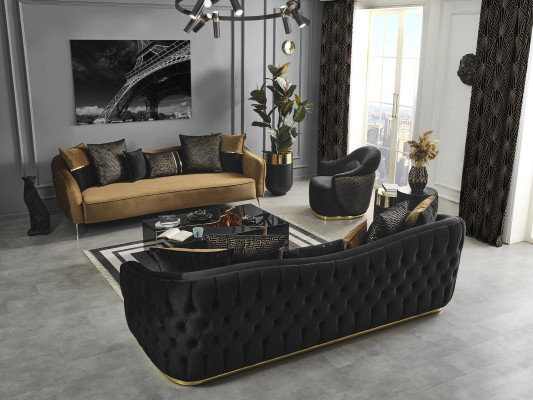 Sofagarnitur Sofa 4 Sitzer Sessel Viersitzer Stoff Blau Polyester Set