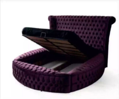 Rundes Chesterfield Bett Lila Betten Möbel Samt Textil Hotel Einrichtung Doppel