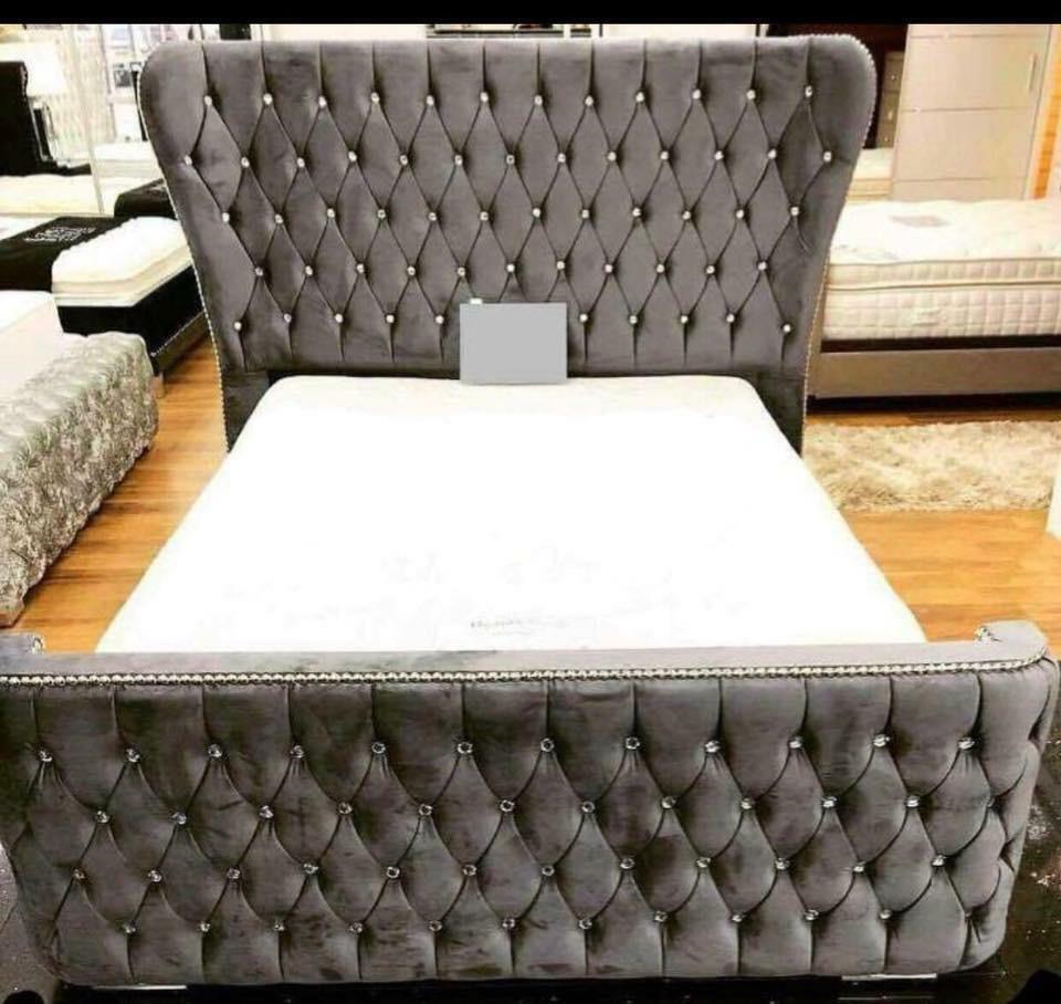 Chesterfield Hotel Doppel Leder Bett Schlafzimmer Polster Luxus Betten 200x200